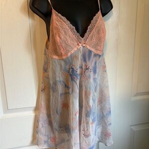 La Vie En Rose Pink Lace & Floral Chiffon Chemise